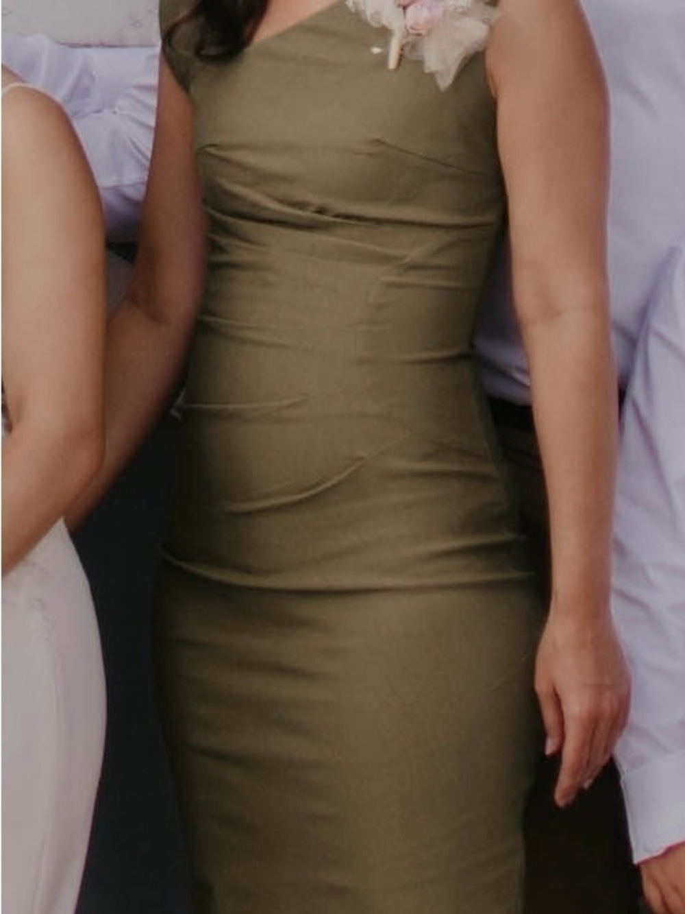 Asymmetric Neckline Midi Dress in Olive